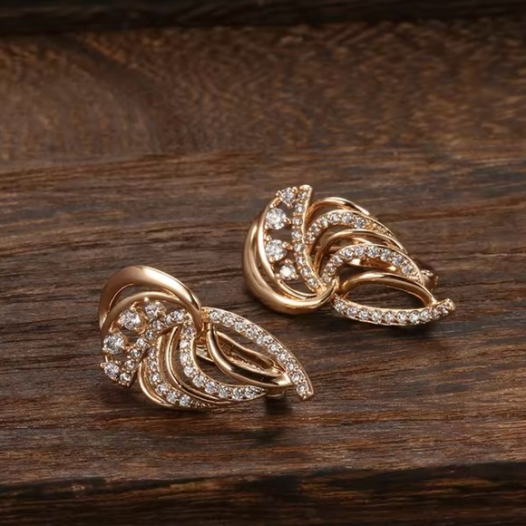 Luxury Full Zircon Vintage Texture Drop Earrings 585 - Picture 6 of 6